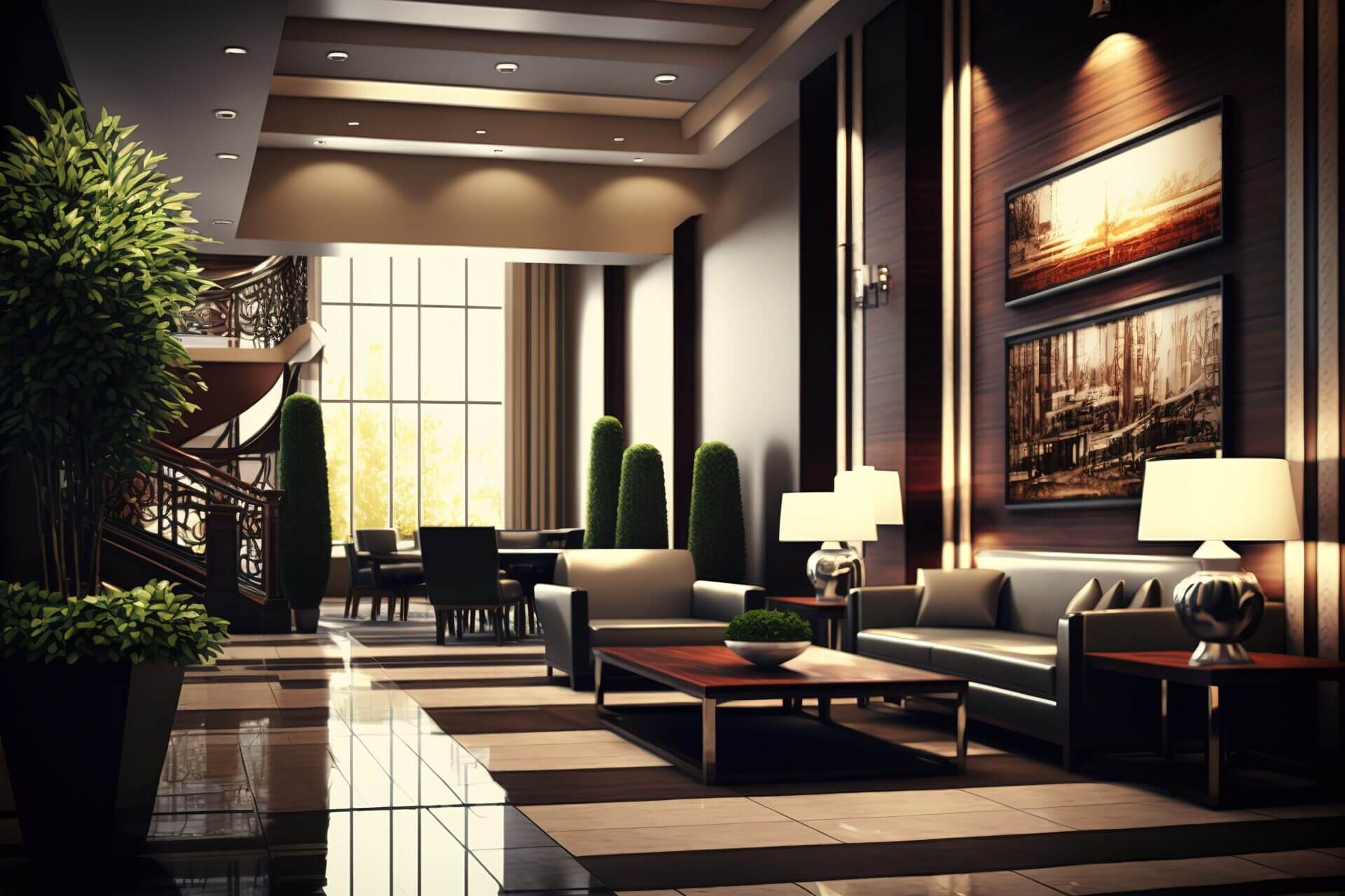 Elegante recepción de hotel
