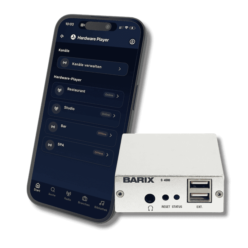App de audiorooms con la caja de streaming Barix