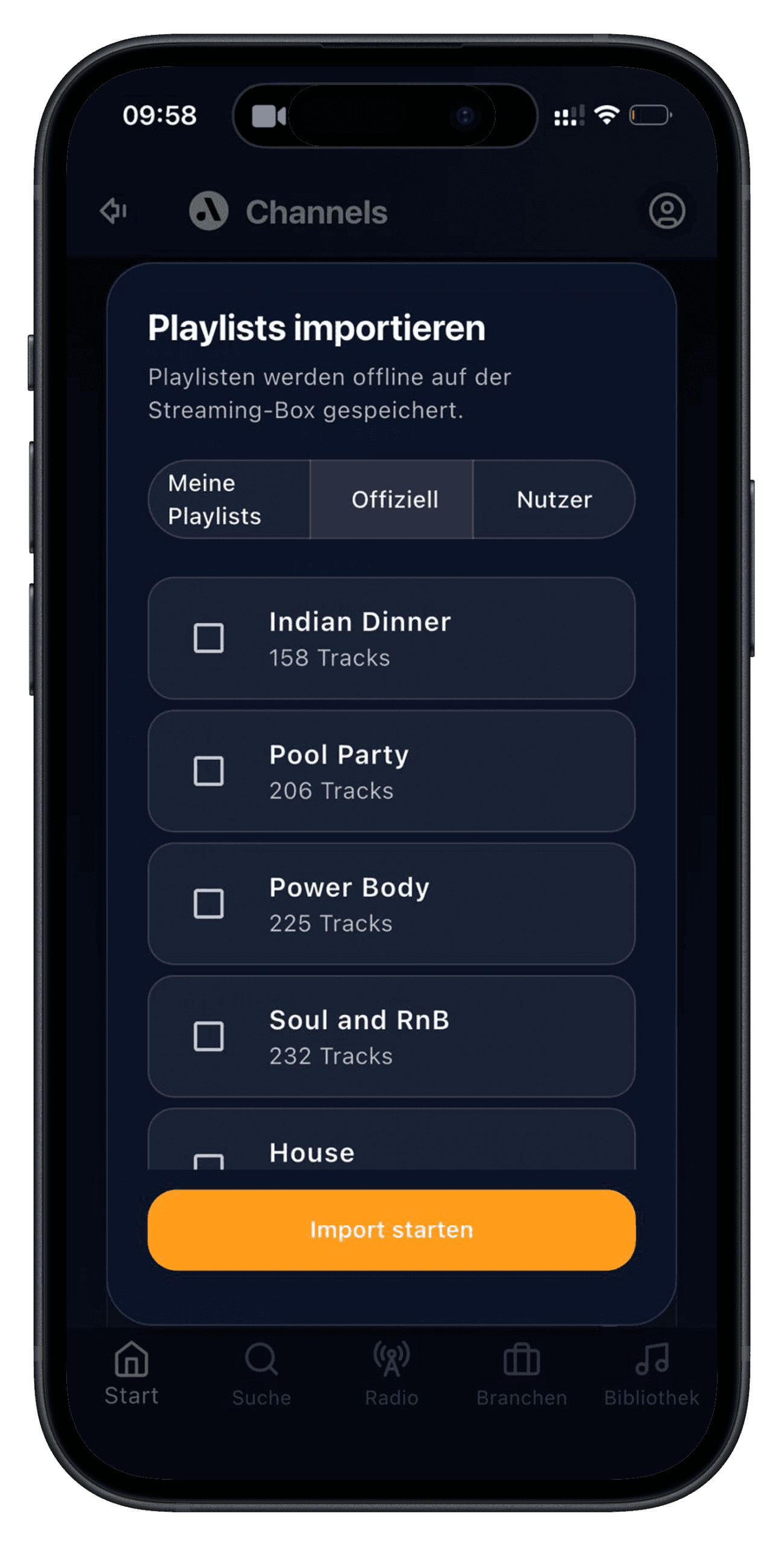 Importar listas de reproducción en la app de audiorooms